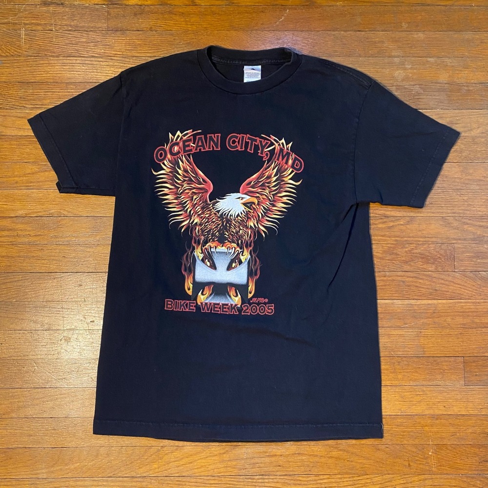 Ocean‎ City MD Bike Week 2005 Eagle Iron Cross Black T-Shirt Mens M Vintage